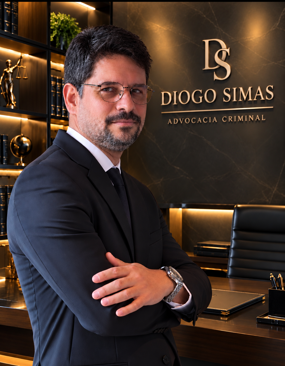 Diogo Simas em ambiente de escritório, transmitindo proximidade e seriedade